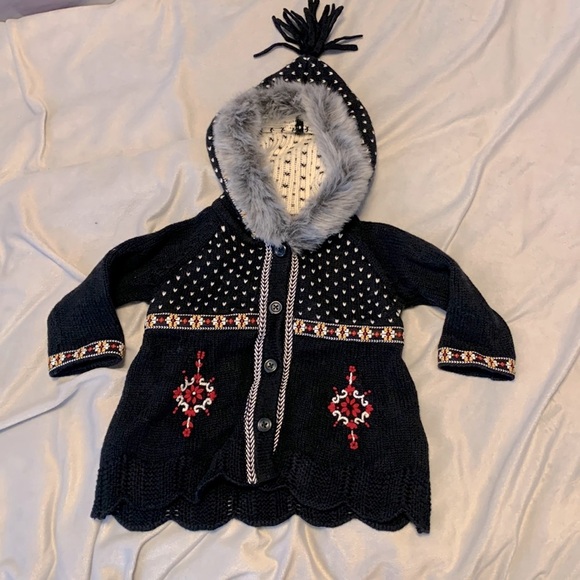 Hanna andersson size 60 black wool blend knit nordic folk elf sweater cardigan - Picture 2 of 11